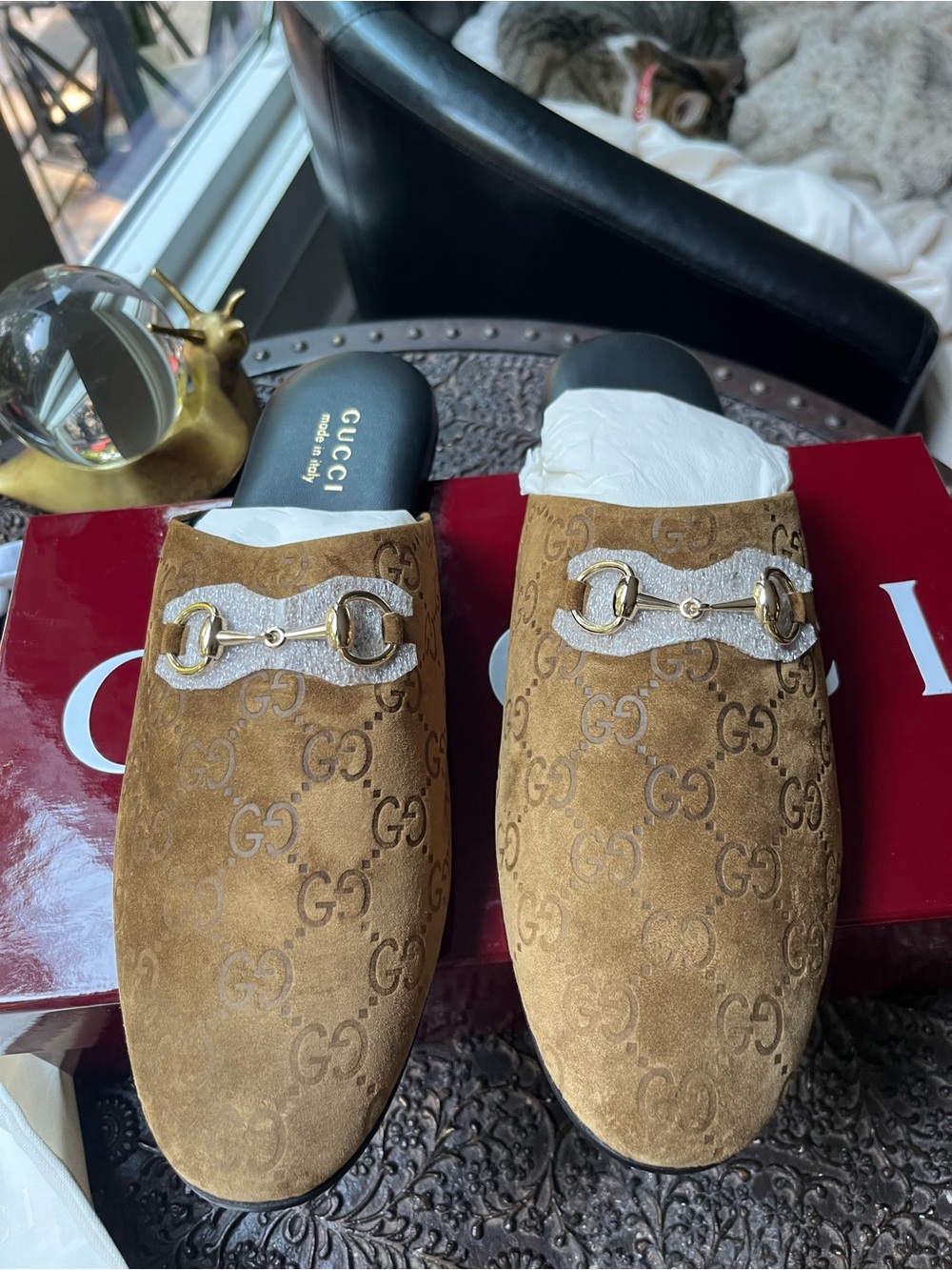 GUCCI HORSEBIT SUEDE MONOGRAM MULES BROWN 40.5 10.5 - Picture 6 of 12